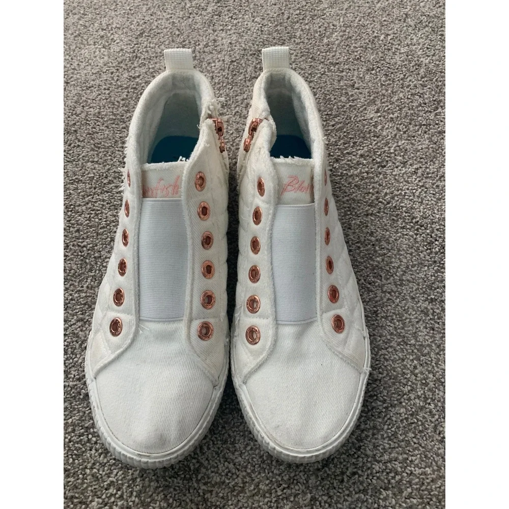 Blowfish Malibu White Quilted Canvas High Top Sneakers Rose Gold Zip Y2K Retro 9